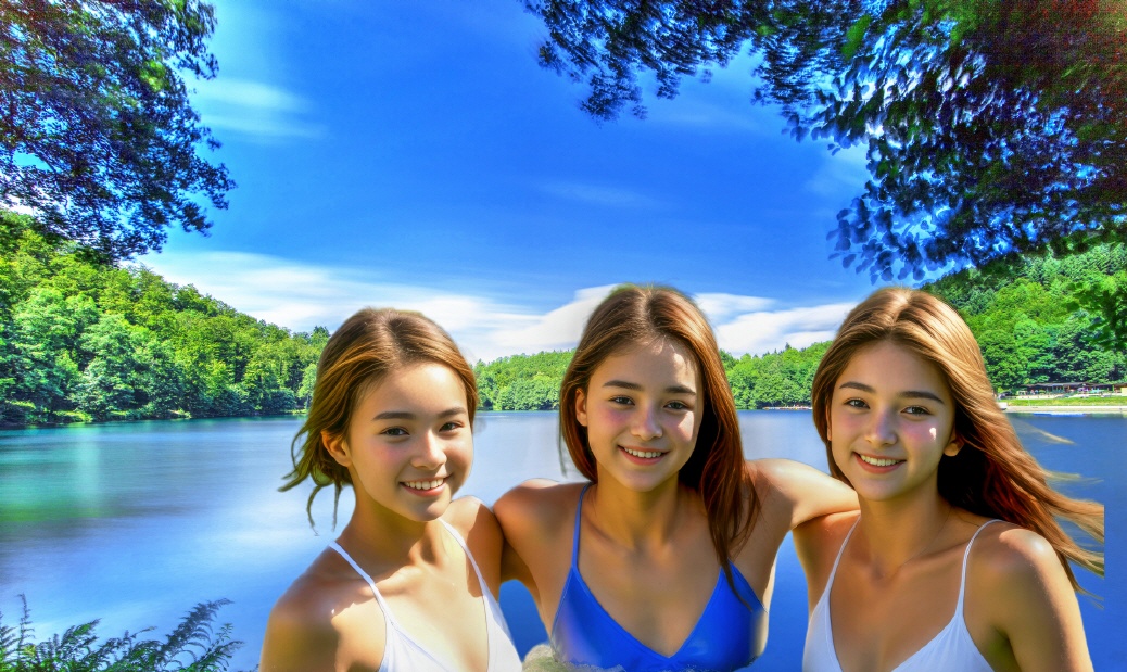 Teen's Badespaß am Ufer von einem der vielen Seen
